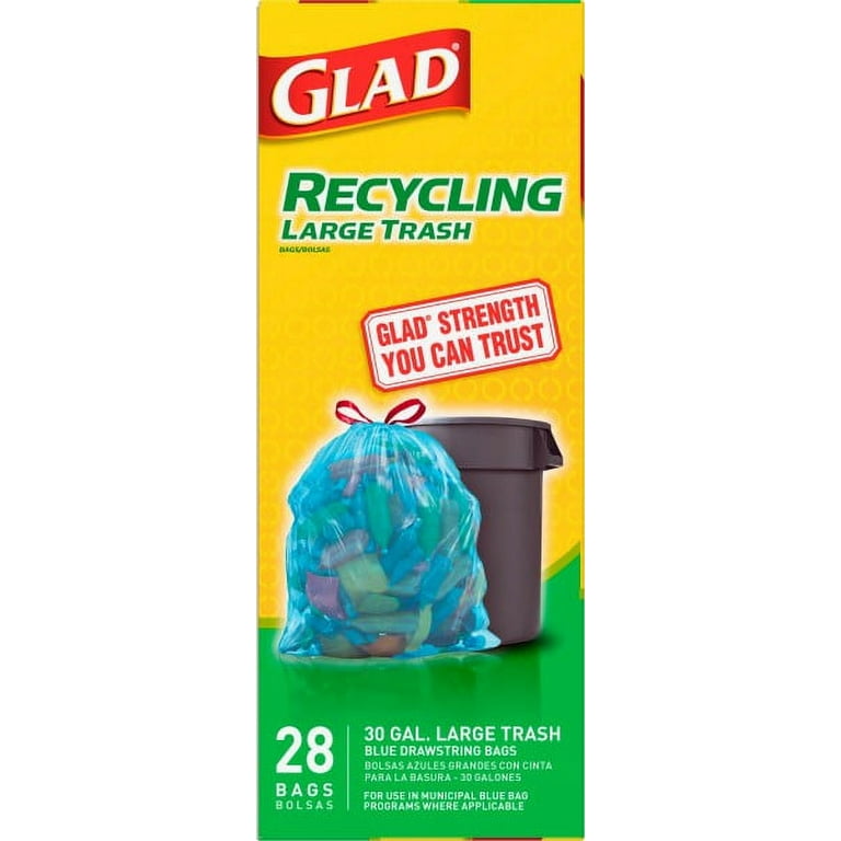 Glad Recycling Trash Bags + Tall Kitchen Drawstring Blue Trash