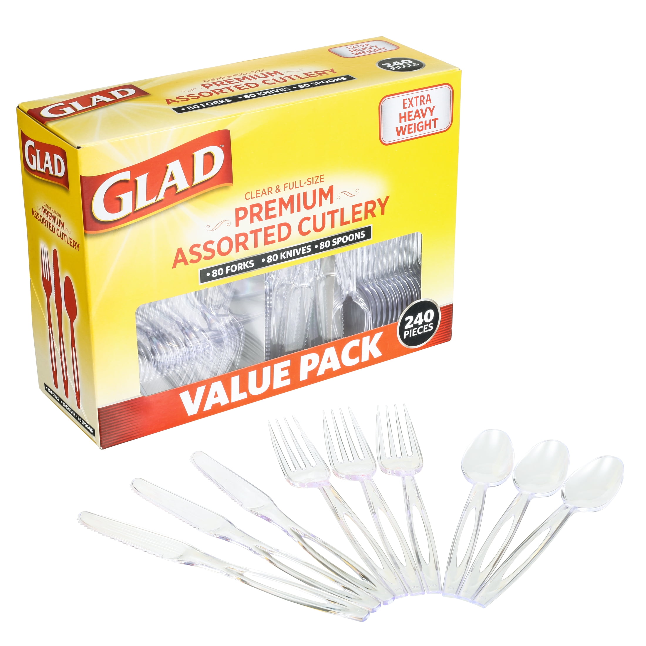 Glad Clear Assorted Premium 240-Piece Disposable Plastic Cutlery Set