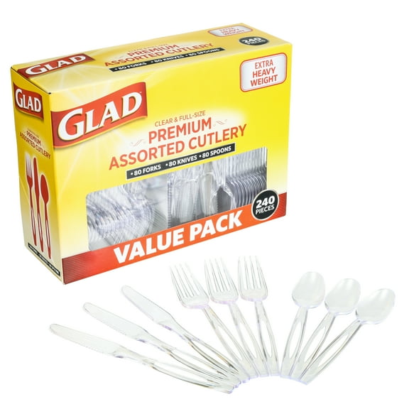 Glad Clear Assorted Premium 240-Piece Disposable Plastic Cutlery Set