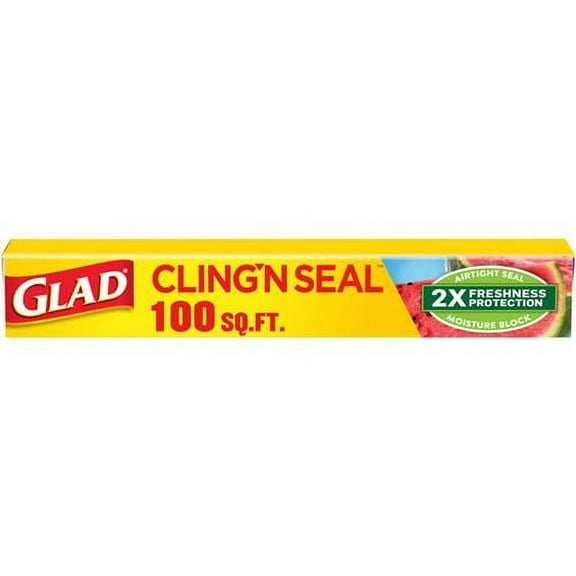 Glad Cling N Seal Plastic Food Wrap, 100 Square Foot Roll - Pack of 2