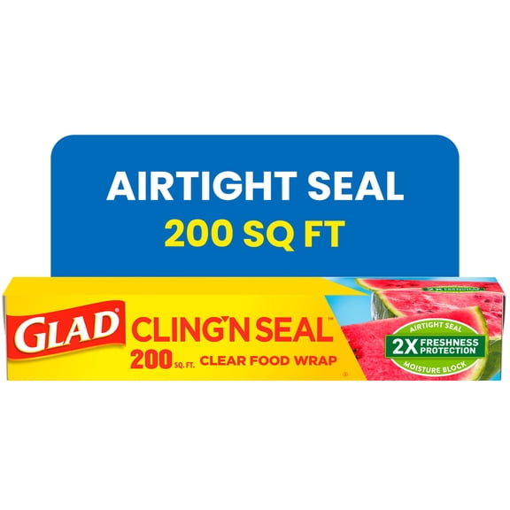 Glad Cling N Seal Plastic Food Wrap, 200 sq ft Roll