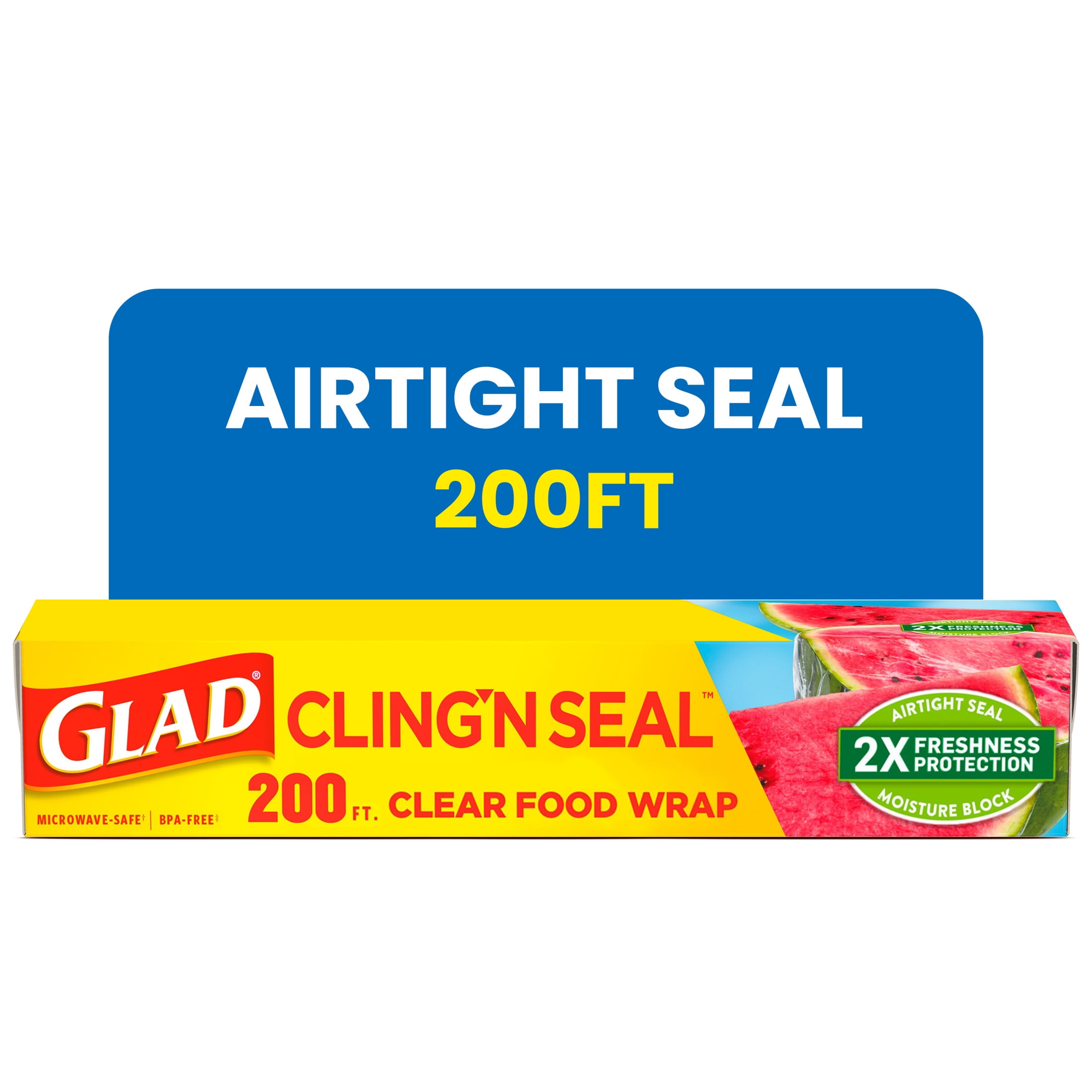 Glad Cling N Seal Plastic Food Wrap, 200 sq ft Roll
