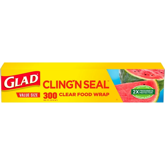 Glad Cling N Seal Plastic Food Wrap, 300 Square Foot Roll