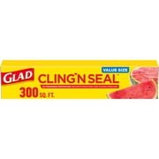 Glad Cling N Seal Plastic Food Wrap, 300 Square Foot Roll