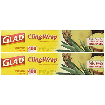 Glad Cling Plastic Wrap, 400 Square Foot Roll Pack of 2 Rolls, Total 800 Sqf
