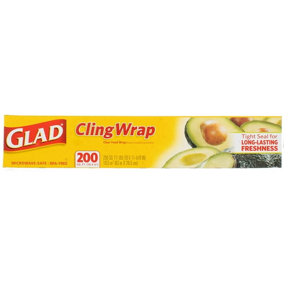 Glad Cling Wrap Clear Plastic Wrap, 200 Sq Ft (Pack Of 3)
