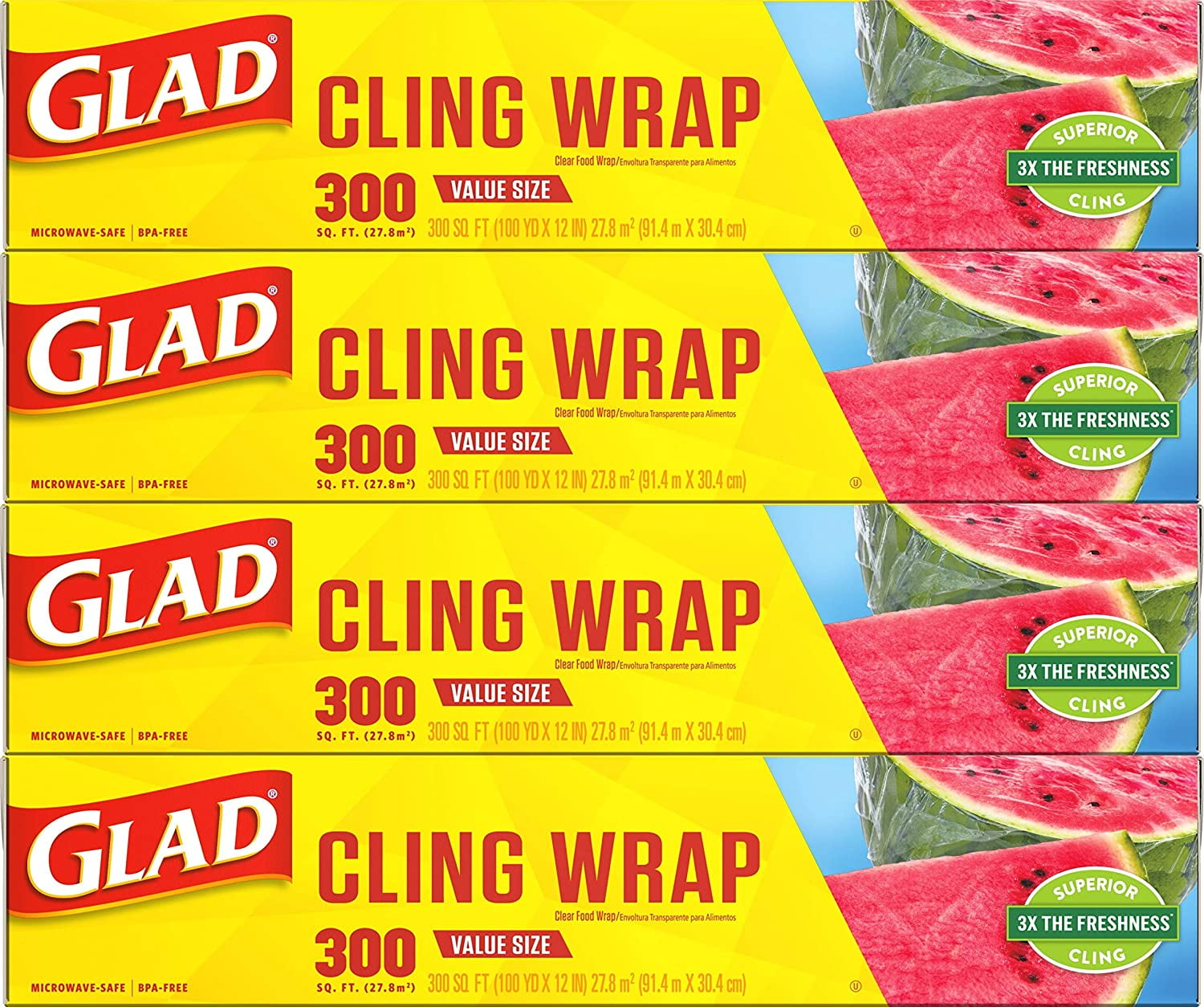 Glad Cling N Seal Plastic Food Wrap, 300 Square Foot Roll