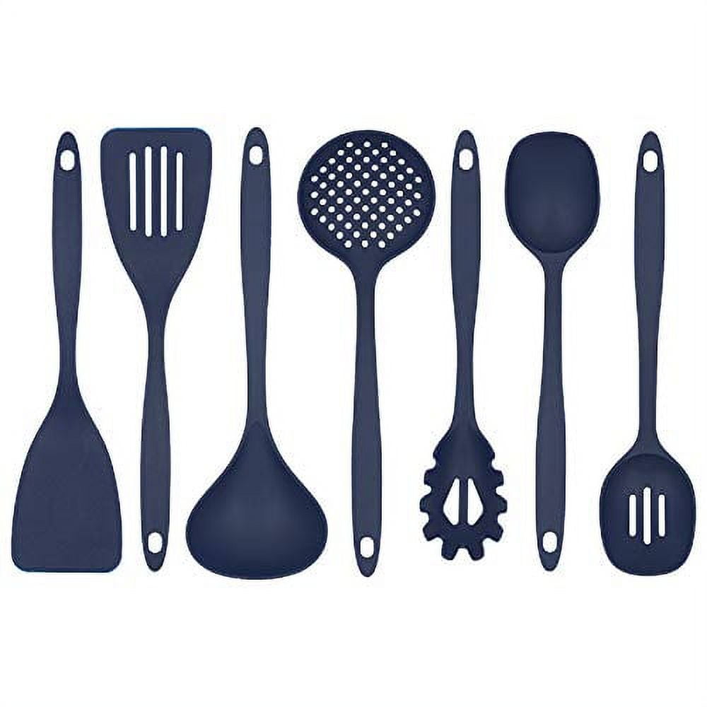 Megachef Nylon Tool Cookware Utensil Set, 7 Piece, Black and Wood Texture