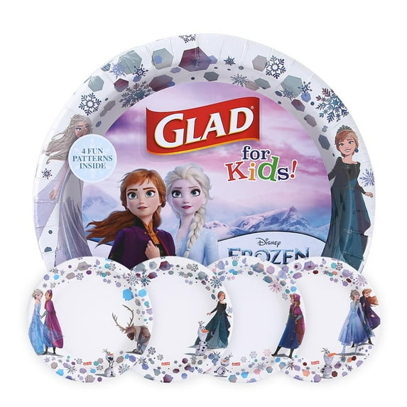 Glad Disney Frozen Anna and Elsa BSL1 Paper Plates - Strong Disposable Plate for Kids Birthday Party & Everyday Use - Perfect for Snack, Dessert & Cake Parties - 8.5” 40 Ct
