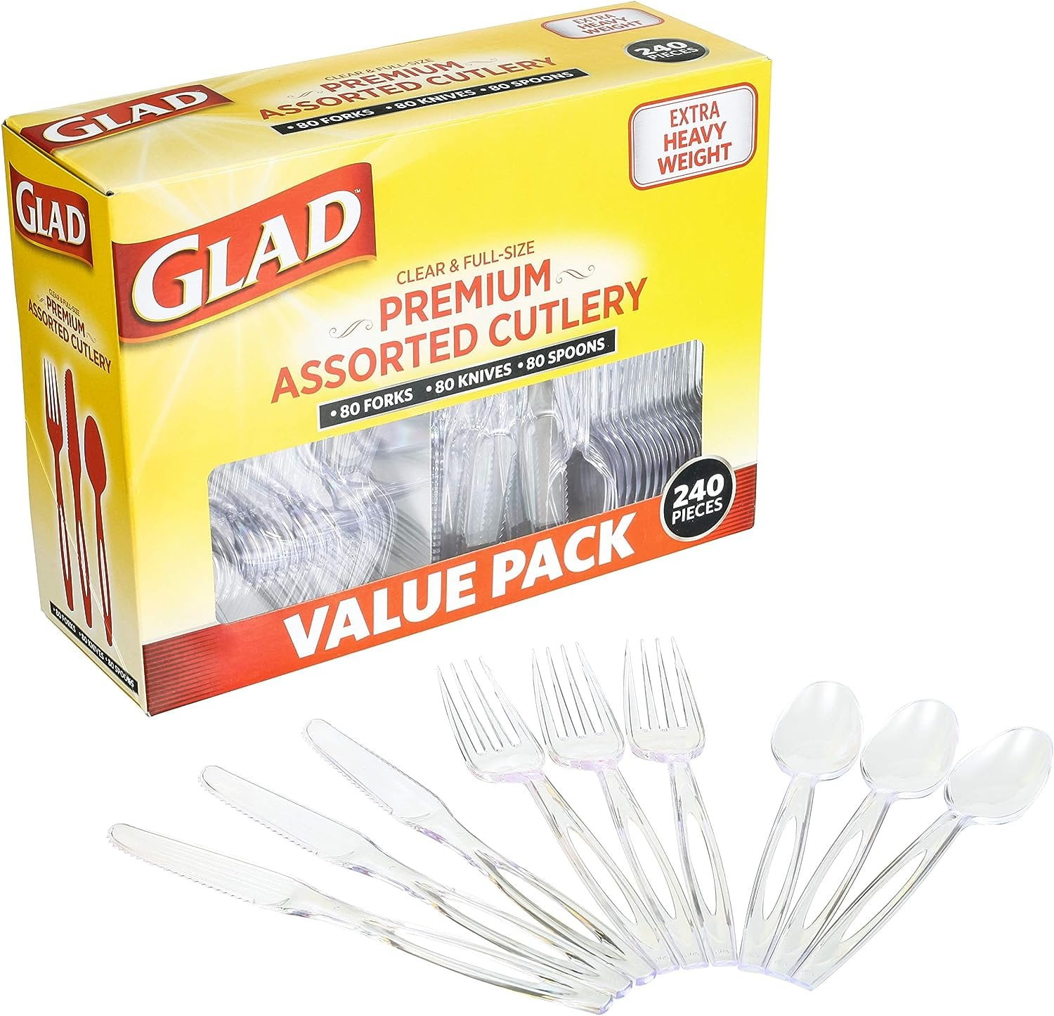 Glad Disposable Plastic Cutlery, Assorted Set Clear Extra Heavy Duty