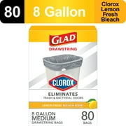Glad Drawstring Medium Scented Trash Bags With Clorox, 8 Gallon, 80 Bags