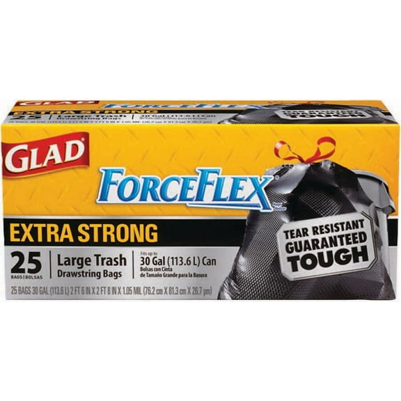 Glad Dual Defense Large Drawstring - 30 Gallon - 25 Count Trash Bags (Pack of 20)