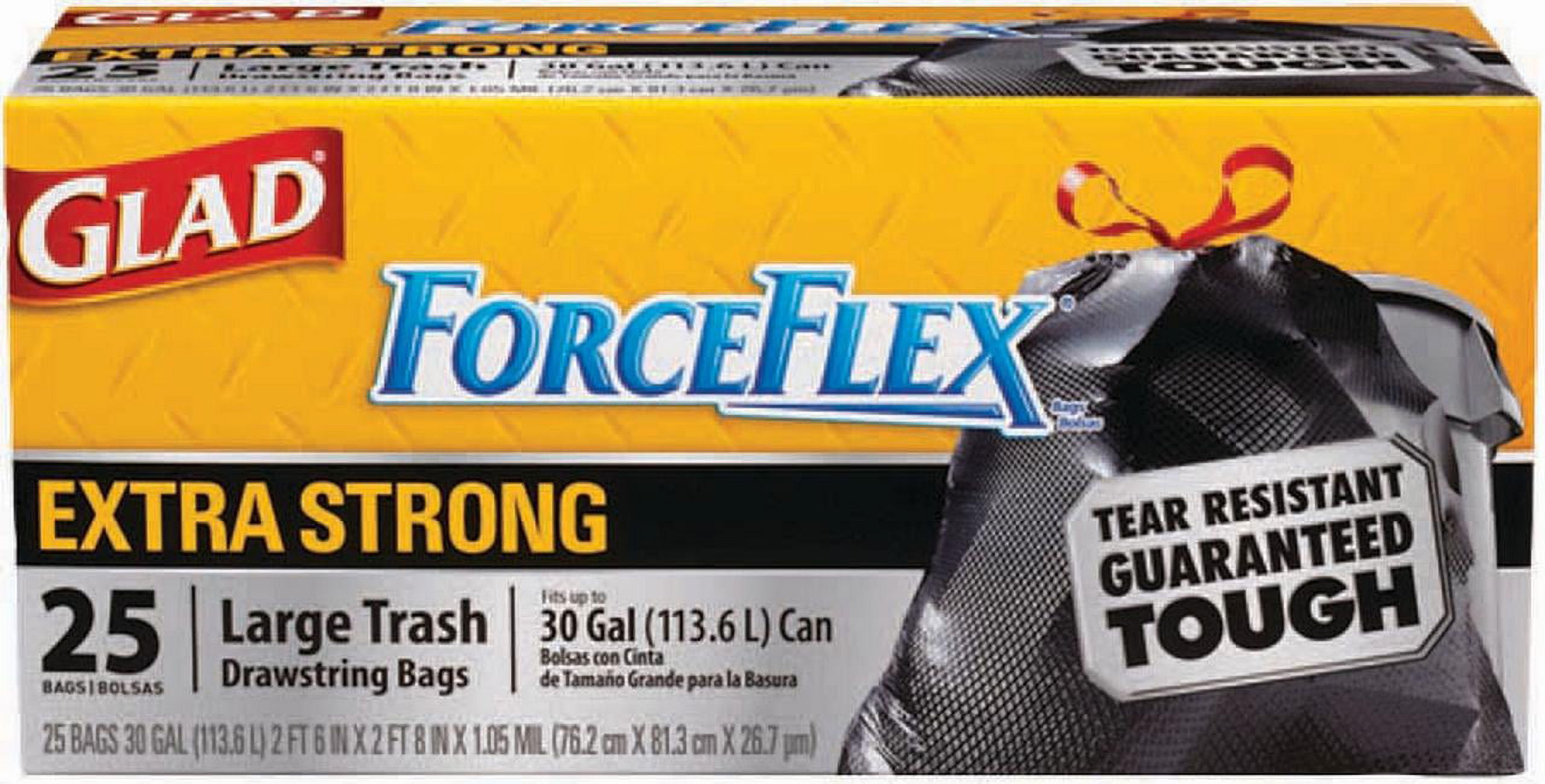 Glad 30 gal. ForceFlexPlus Black Drawstring Large Outdoor Trash Bags (50-Count, 2-Pack)