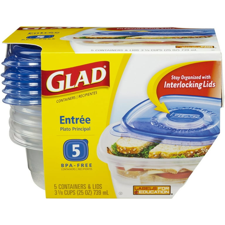 Glad Food Storage Containers, Entree, 25 Ounce, 5 Count, Utensils