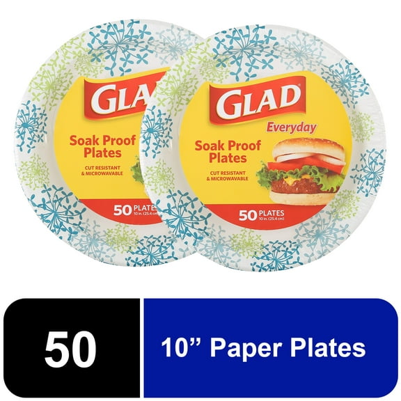 Glad Everyday 10" Round Paper Plates Blue Hydrangea, 2 pack (100 plates total)
