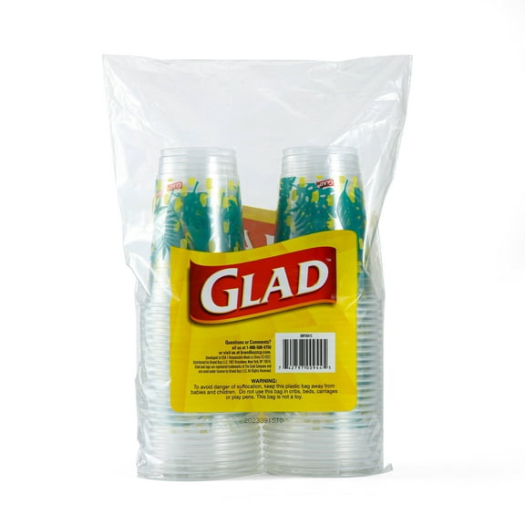 Glad Everyday 18oz Printed Clear Plastic Cups Palm Leaves, 2 pack (100 cups total)
