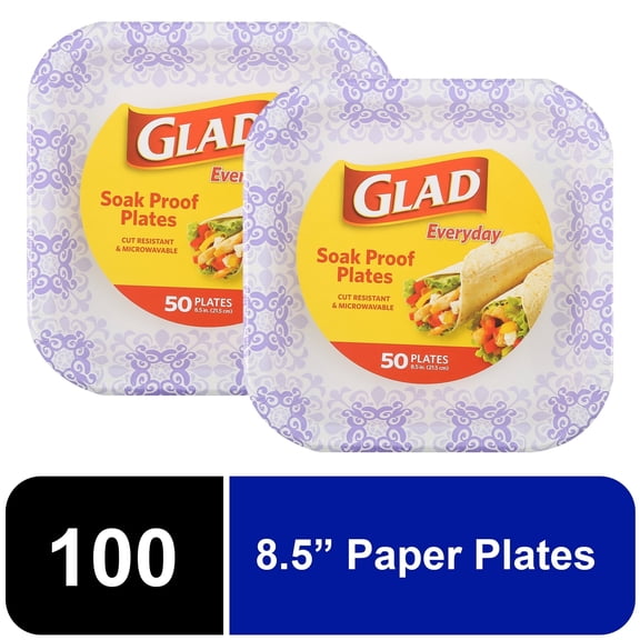 Glad Everyday 8.5" Square Paper Plates Purple Victorian, 2 pack (100 plates total) - pack of 2