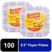 Glad Everyday 8.5" Square Paper Plates Purple Victorian, 2 Pack (100 Plates Total)