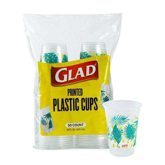 Glad Everyday 18oz Printed Clear Plastic Cups 50ct Palm Leaves