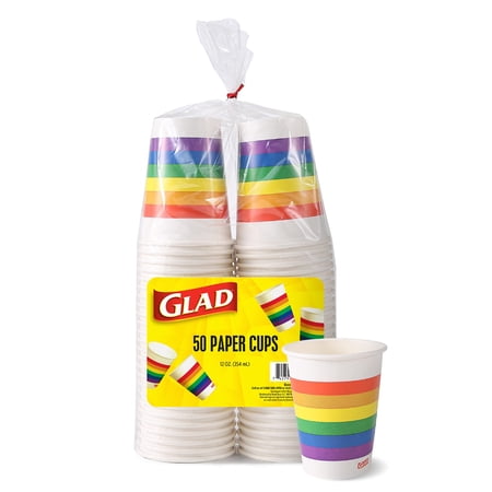 Glad Everyday Disposable Paper Cups with Rainbow Design (12 oz, 50 Count) - Heavy Duty 12 Oz Paper Cups for All Beverages and Everyday Use