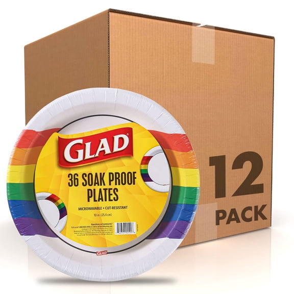 Glad Everyday Round Disposable 10 Paper AFN1Plates With Rainbow Design | Heavy Duty Soak Proof, Cut-Resistant, Microwavable Paper Plates For All Foods & Daily Use | 10 Inches, 432 Count