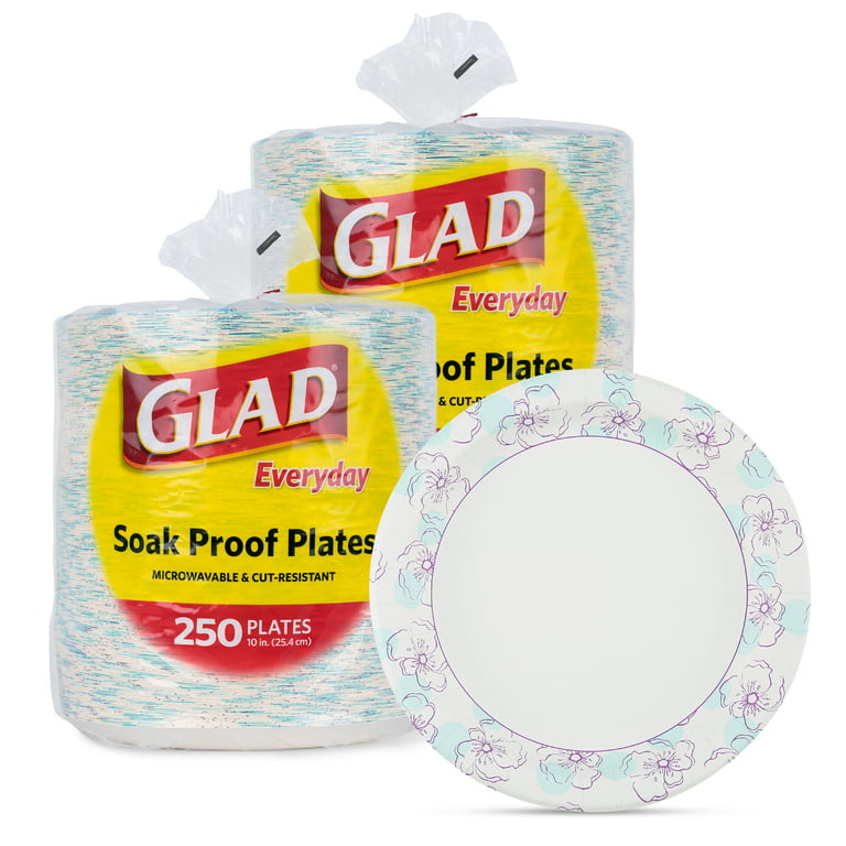 Glad Everyday Round Disposable 8.5” Paper Plates with Tie Dye Design, Heavy Duty Soak Proof, Cut-Resistant, Microwavable Paper Plates for All  Foods & Daily Use
