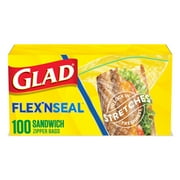 Glad FLEXN SEAL Zipper Food Storage Sandwich Bags, 100 Count
