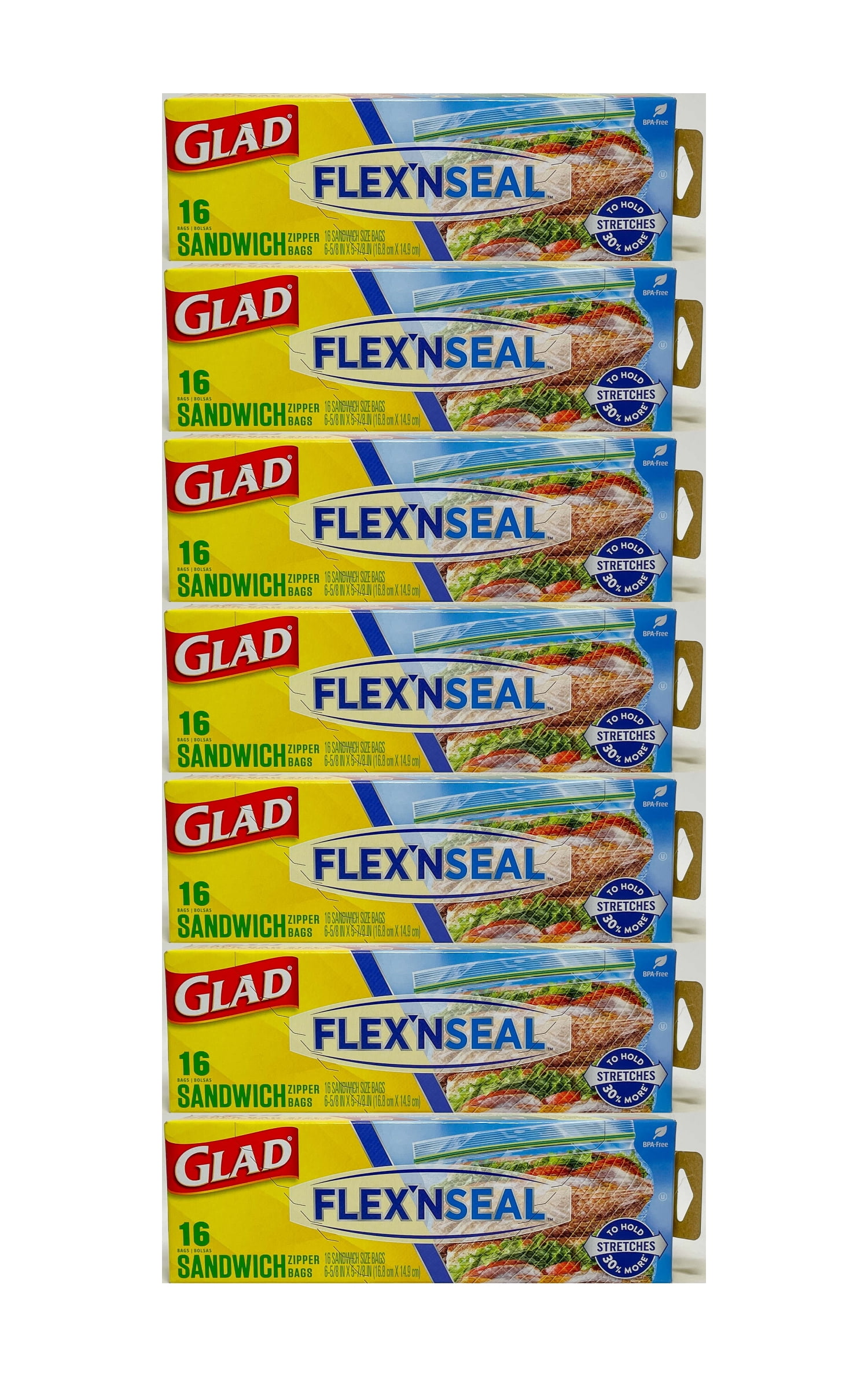 Glad Flexn Seal Food Storage Plastic Bags, Sandwich - 16 ct