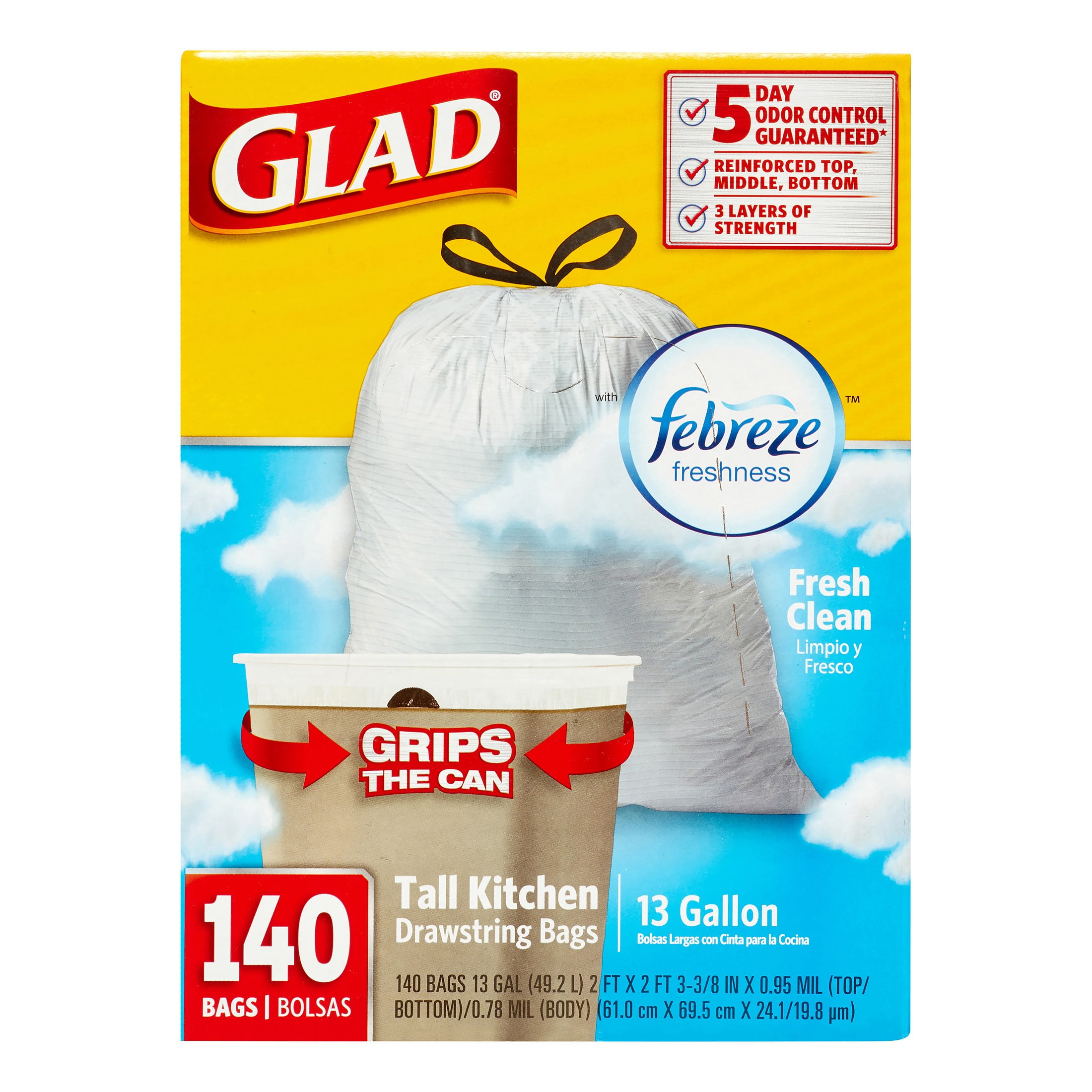 Glad ForceFlex 13 Gal. Tall Kitchen Drawstring Gain Original with Febreze  Freshness Trash Bags (40-Count, 3-Pack) C-205959531-3 - The Home Depot