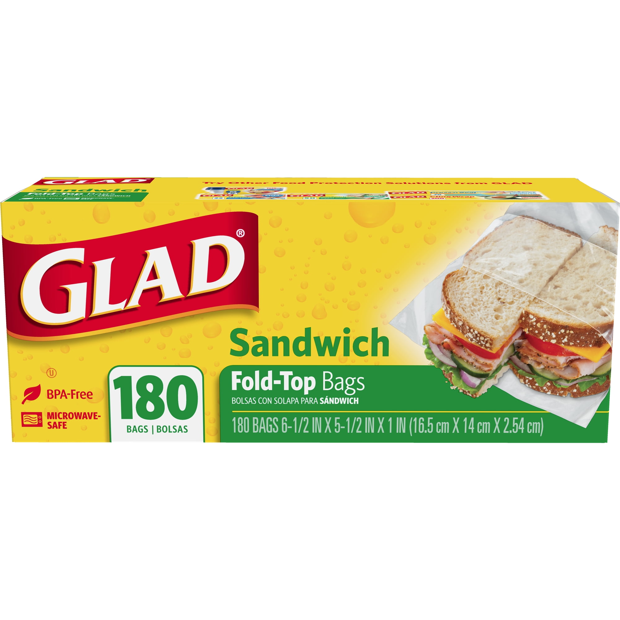 Glad Fold Top Food Storage Sandwich Bags, 180 Count