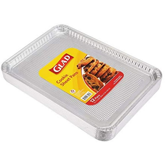 Glad Food Prep & Storage | Disposable Aluminum Cookie Sheets for Baking and Roasting, 12 Count, | 16” x 11” x 0.25”