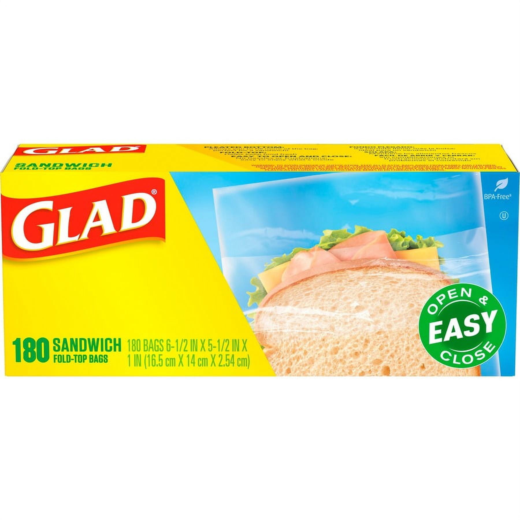 Glad Food Storage Bags Sandwich Fold Top 6.50" Width x 5.50" Length