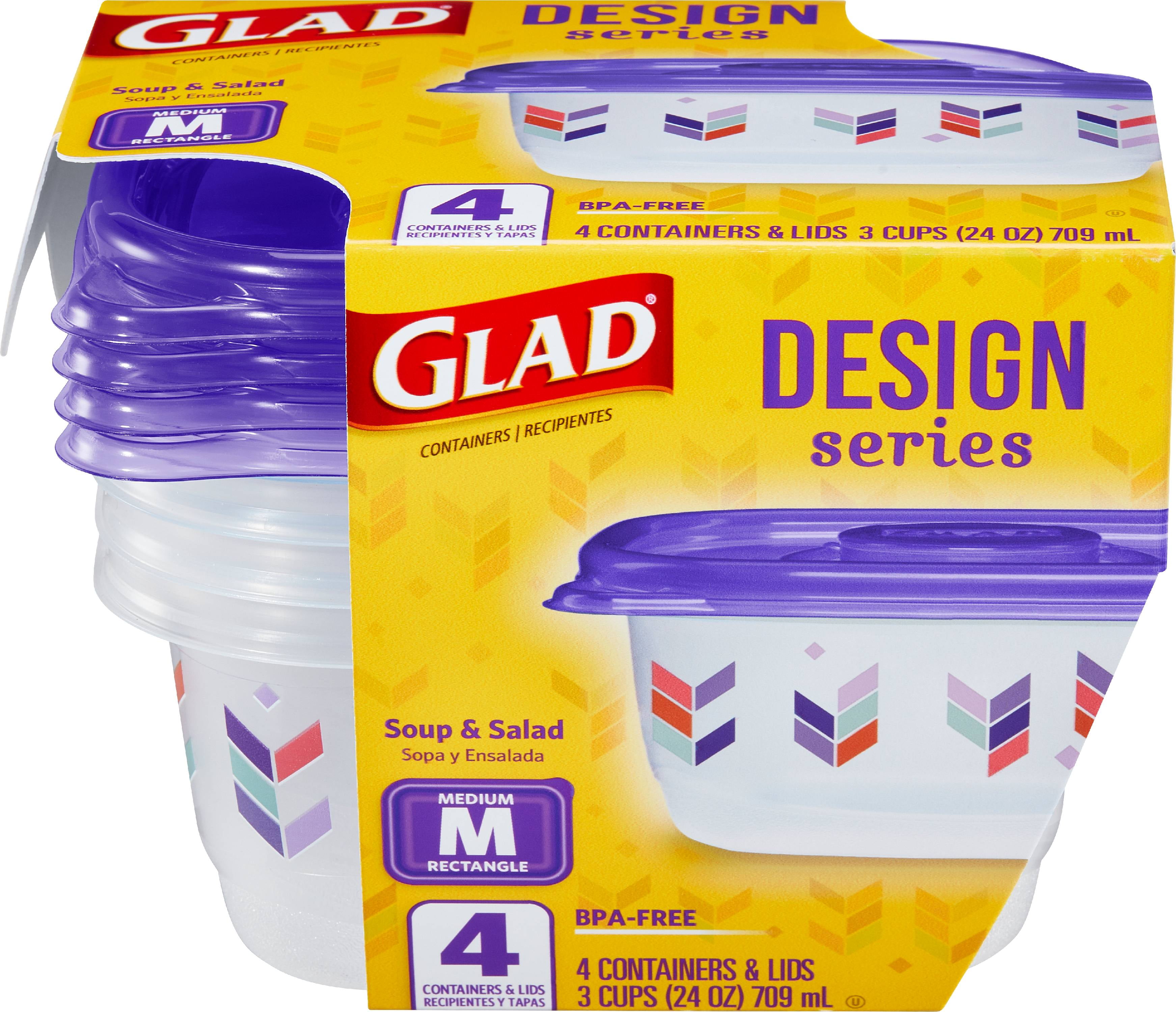 Glad Designer Series Containers & Lids, Medium Rectangle, 3 Cups