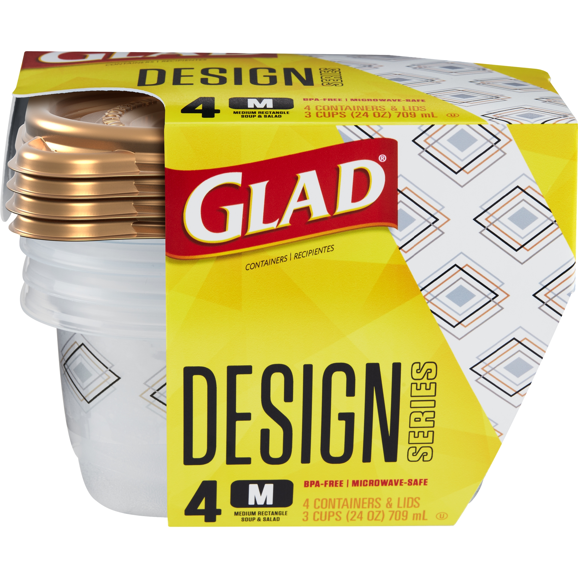 Glad Food Storage Containers - Designer Series Medium Rectangle Container - 24 oz - 4 Containers - image 1 of 5