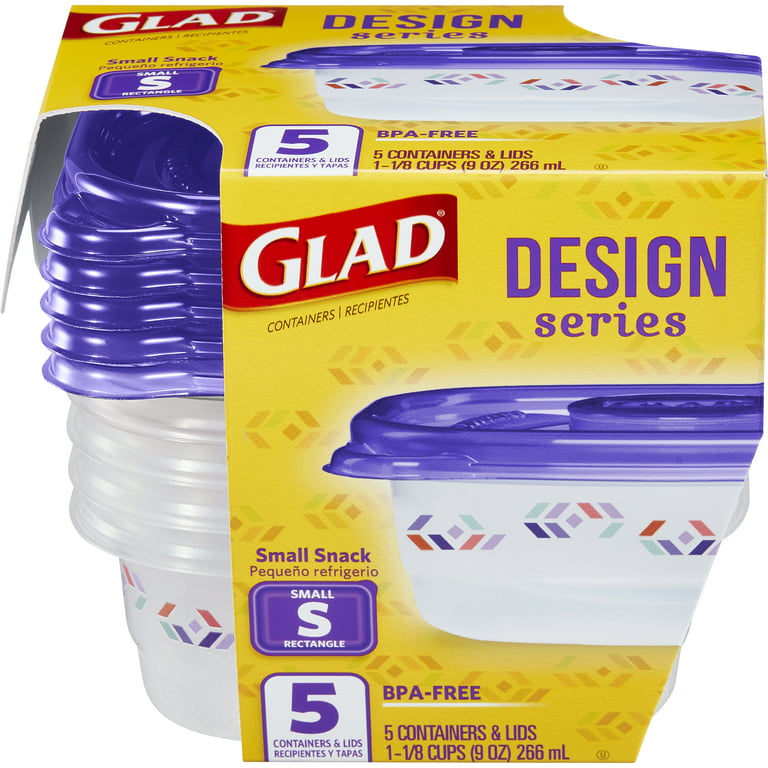 Glad Home Collection Food Storage Containers with Lids, Medium Square, 25  oz, 5/Pack (XZA60795)