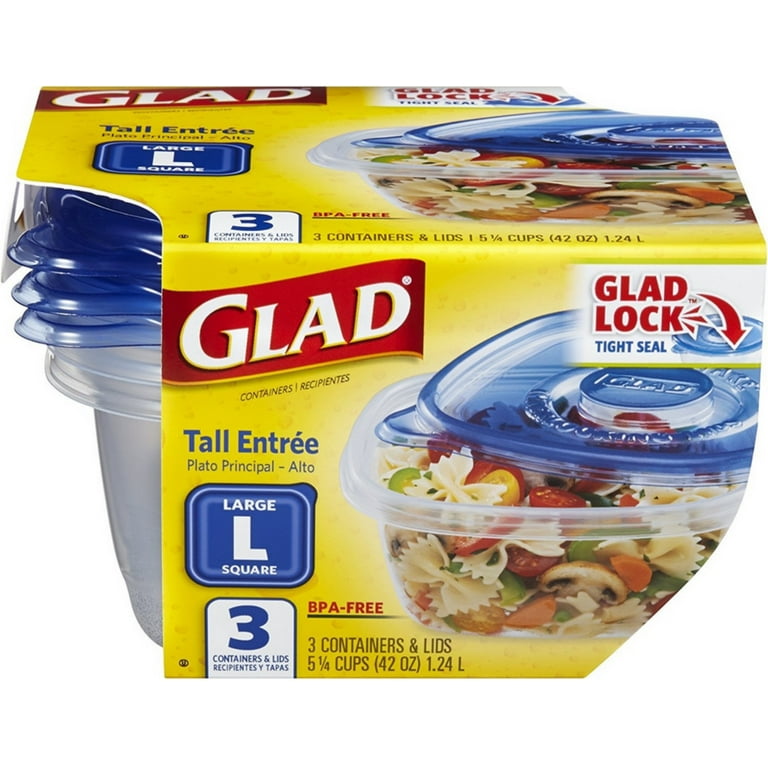 Glad Food Storage Containers - Tall Entr�e Container, 42 oz 3 ea