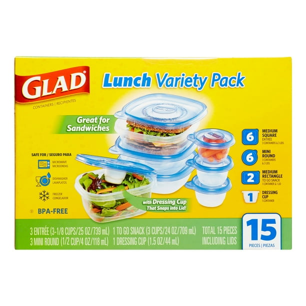 Glad Food Storage Containers, Variety Pack, 15 Ct