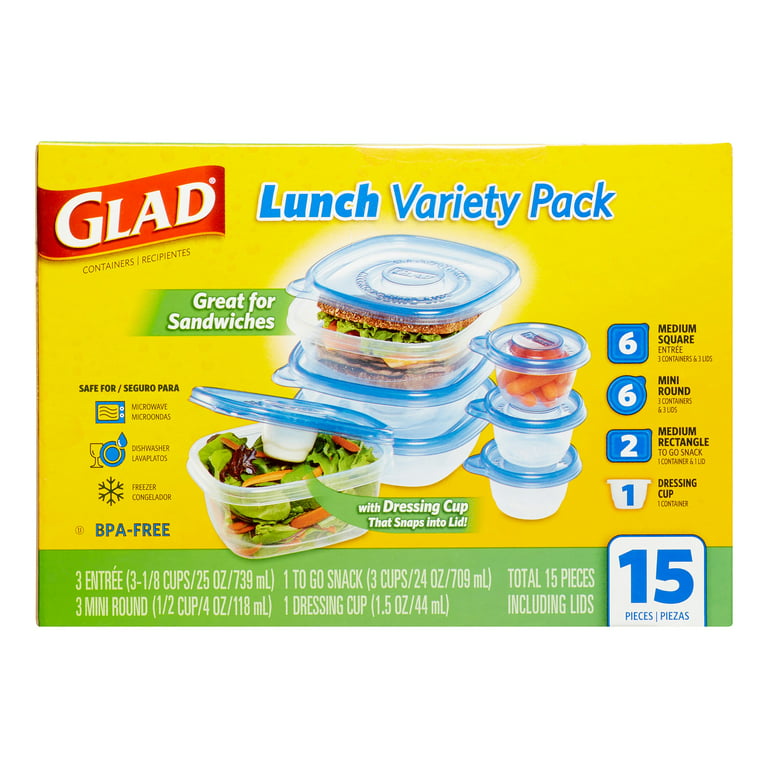  Glad Food Storage Containers, Lunch Variety Pack, 15 Count :  Health & Household