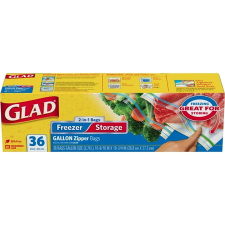 Glad Food Storage and Freezer 2 in 1 Zipper Bags - Gallon Size - 36 Count