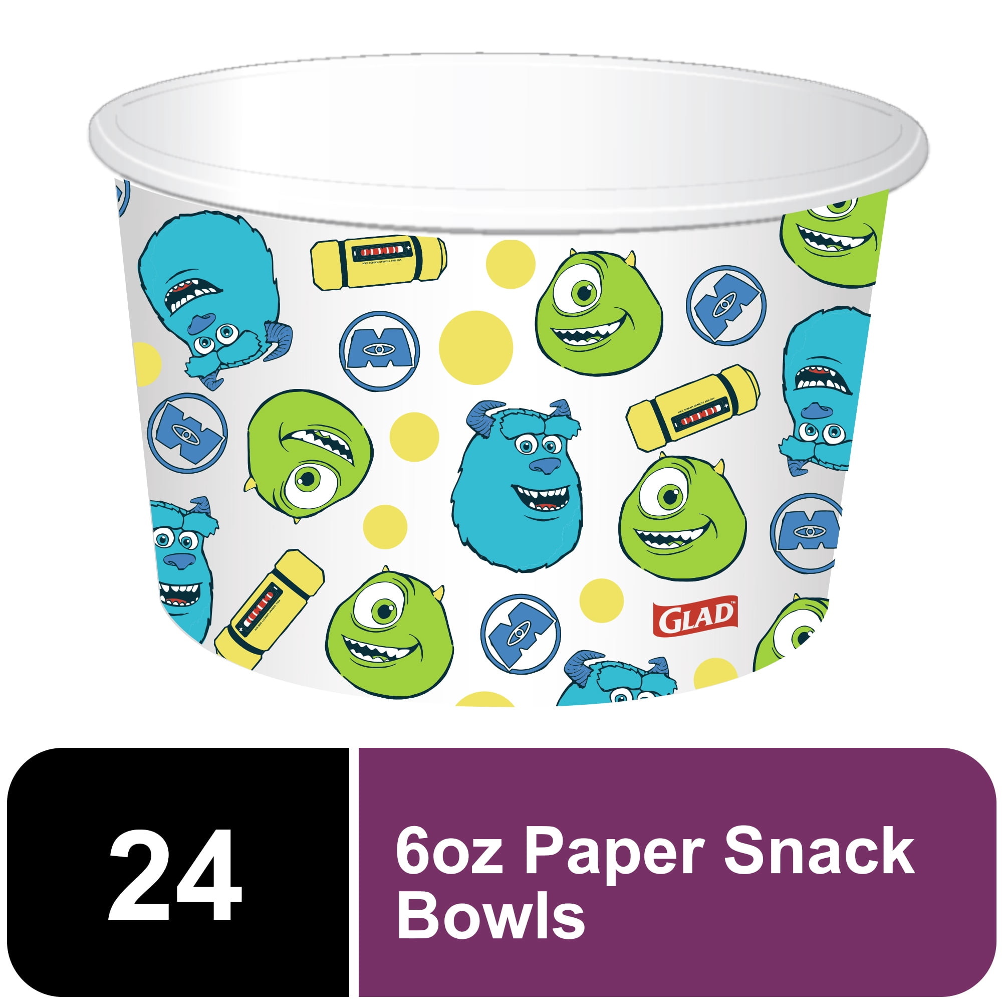 Glad For Disney - 6oz Paper Snack Bowls w/o lid - 24ct - Monsters Inc