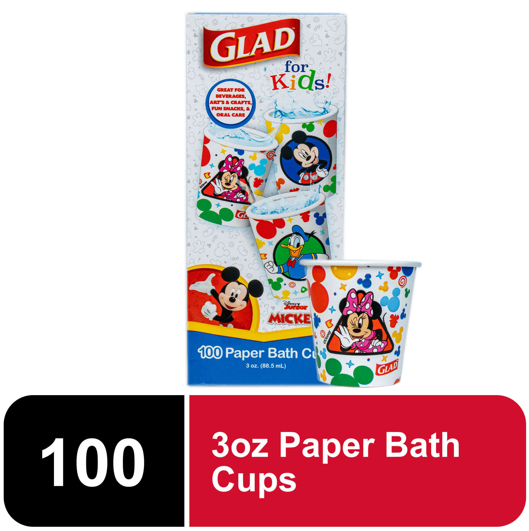 Glad For Kids Disney Mickey and Friends Mini Bath Cups, 3oz, 100 Count