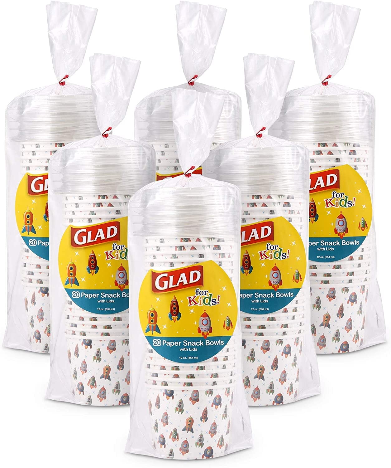 Glad For Kids Rocket Ship 12 Oz Paper Snack Bowls With Lids, 20Ct