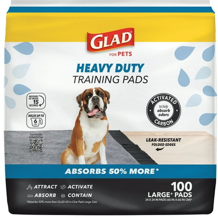 Glad For Pets Heavy Duty Activated Carbon Dog Training Pads 24" x 24" 100ct