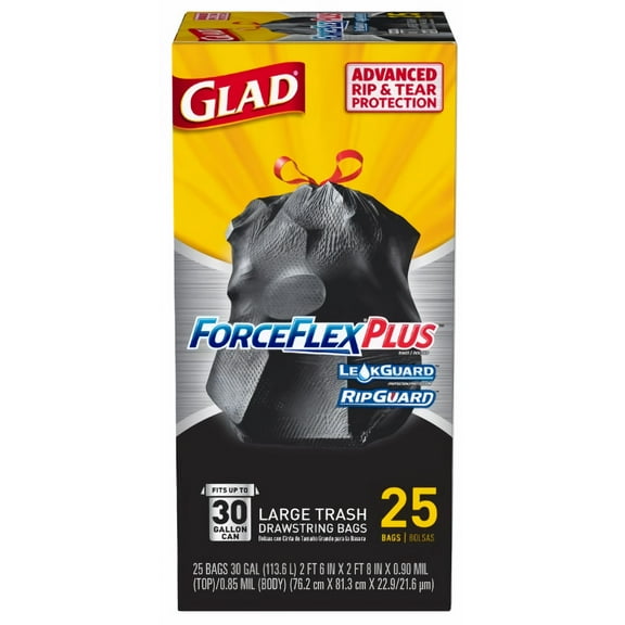 Glad Force Flex Large Drawstring - 30 Gallon - 25 Count Trash Bags (Pack of 5)