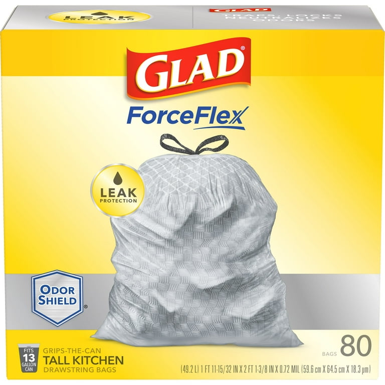 Glad ForceFlex Kitchen Bags, Tall, Drawstring, 13 Gallon - 80 bags