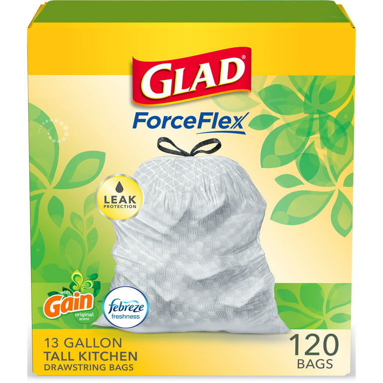 Glad ForceFlex 13 Gallon Tall Kitchen Trash Bags, Gain Original Scent,  Febreze Freshness, 40 Bags
