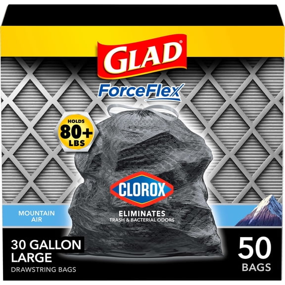 Glad ForceFlex Clorox 30 Gallon Trash Bags 50 Count Mountain Air Scent