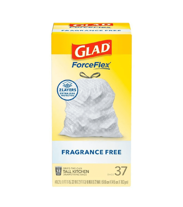 Glad ForceFlex Drawstring Trash Bags, 13 Gal, Fragrance Free,37 Ct, Pack May Vary