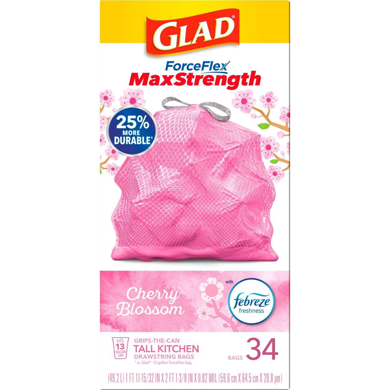 Glad ForceFlex Drawstring Trash Bags, 13 Gallon - Cherry Blossom - 34 ct- Pack of 2
