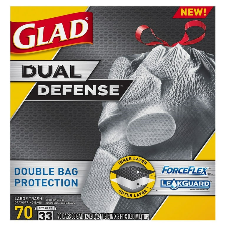 Glad ForceFlex Dual Defense Large Drawstring Trash Bags, 33 Gallon